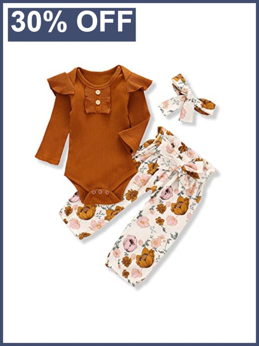 Newborn Baby Girl Cotton Romper Set with Floral Pants & Headband 0-24 Months